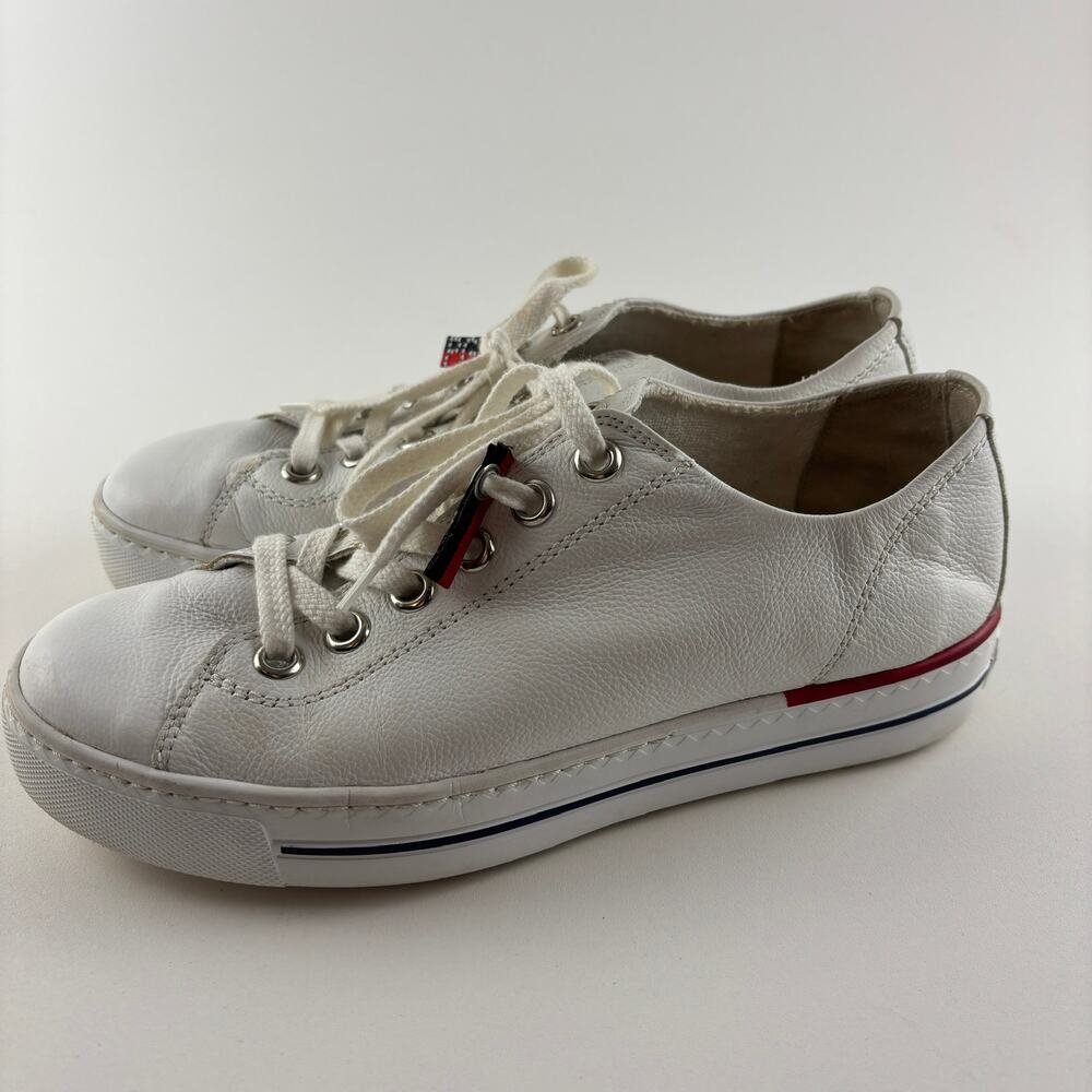 Paul Green White Leather Sneakers Sz 8 Lace Up Casual Shoes - Picture 2 of 8